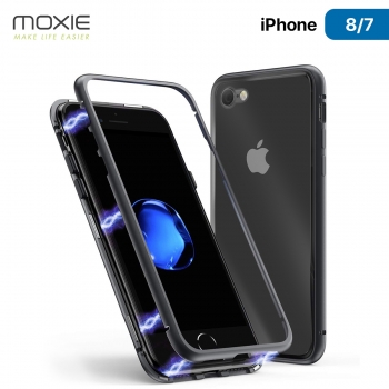 Coque Magnétique pour iPhone 7/8/SE 2020, Moxie [Bump Magnet] Coque Bumper en Métal Magnétique, Protection Intégrale, Verre Trempé à l'arrière, Coque pour iPhone 8, iPhone 7 et iPhone SE 2020 - Noir