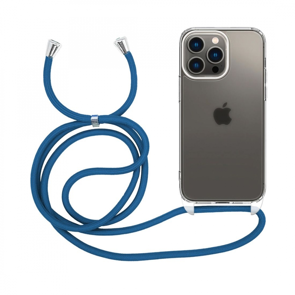 Coque renforcée pour iPhone 14 pro avec tour de cou 8mm - Bleu