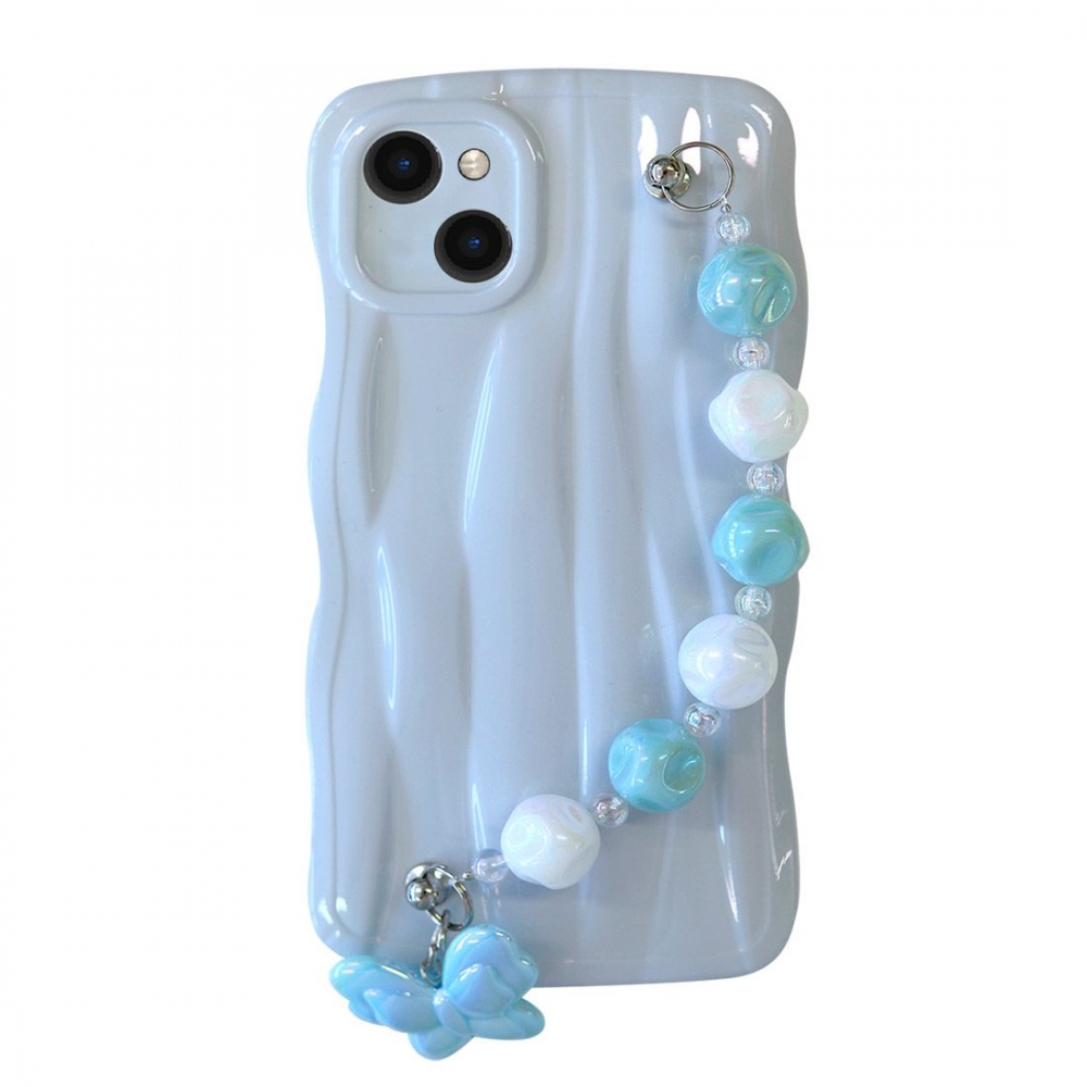 Coque TPU motif Relief avec dragonne bijoux pour iphone 14 - Bleu nacré