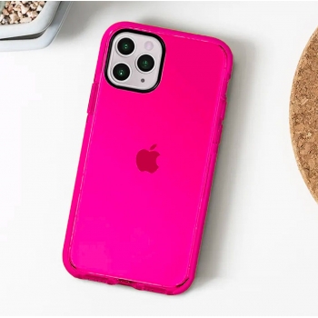 Coque tpu renforcée avec liseret noir pour iPhone 12/12 Pro - rose transparent