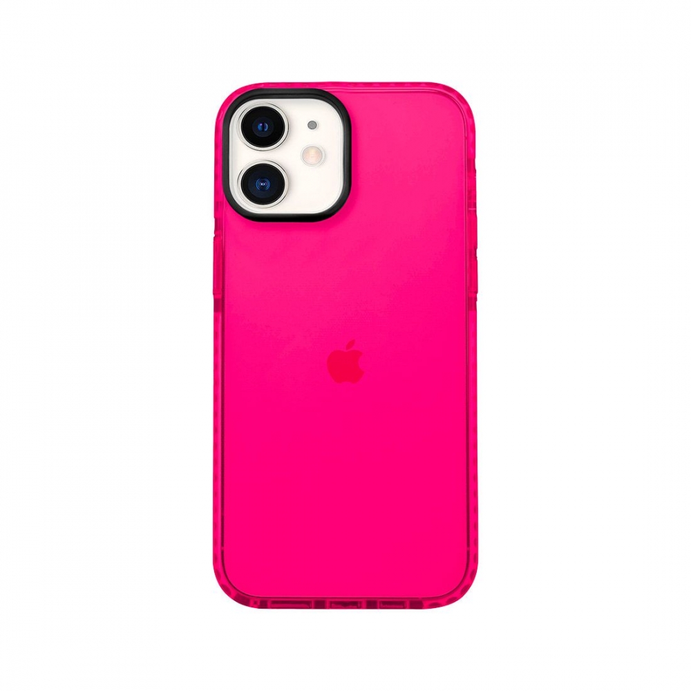 Coque tpu renforcée avec liseret noir pour iPhone 12/12 Pro - rose transparent