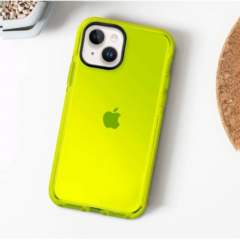 Coque tpu renforcée avec liseret noir pour iPhone 14 - jaune transparent
