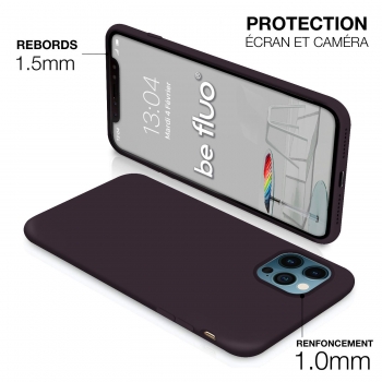 Coque Silicone Moxie BeFluo Fine et Légère pour iPhone 14 Pro, Intérieur Microfibre - Cassis