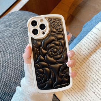 Coque tpu et pu - bimatière motif fleur pour iphone 11 - Noir