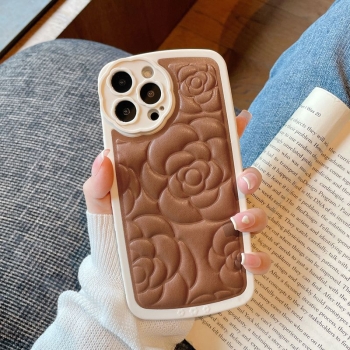 Coque tpu et pu - bimatière motif fleur pour iphone 11 - Marron