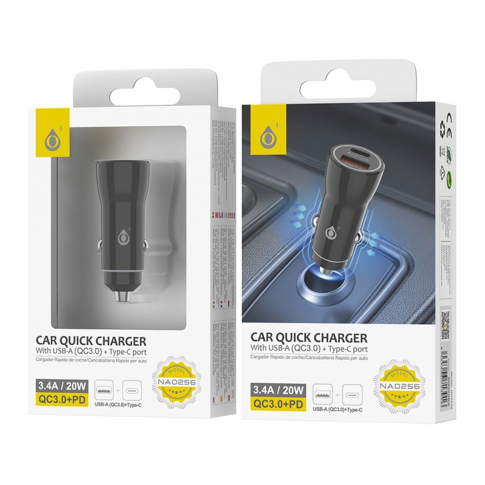 Chargeur voiture 1 Port USB + 1 port Type C - Power delivery 20W NA02