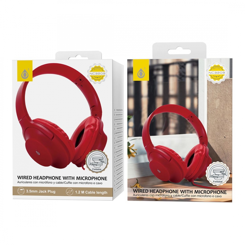 Casque audio filaire pliable 3.5mm avec micro NC3209 1.2M - rouge