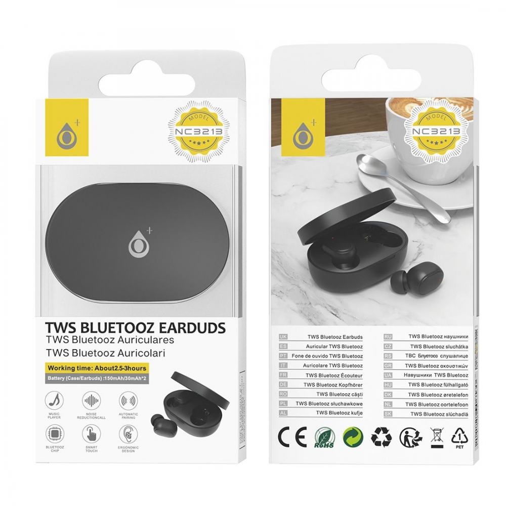 Oreillette bluetooth stéréo TWS Type Earbud NC3213 150mAh - noir