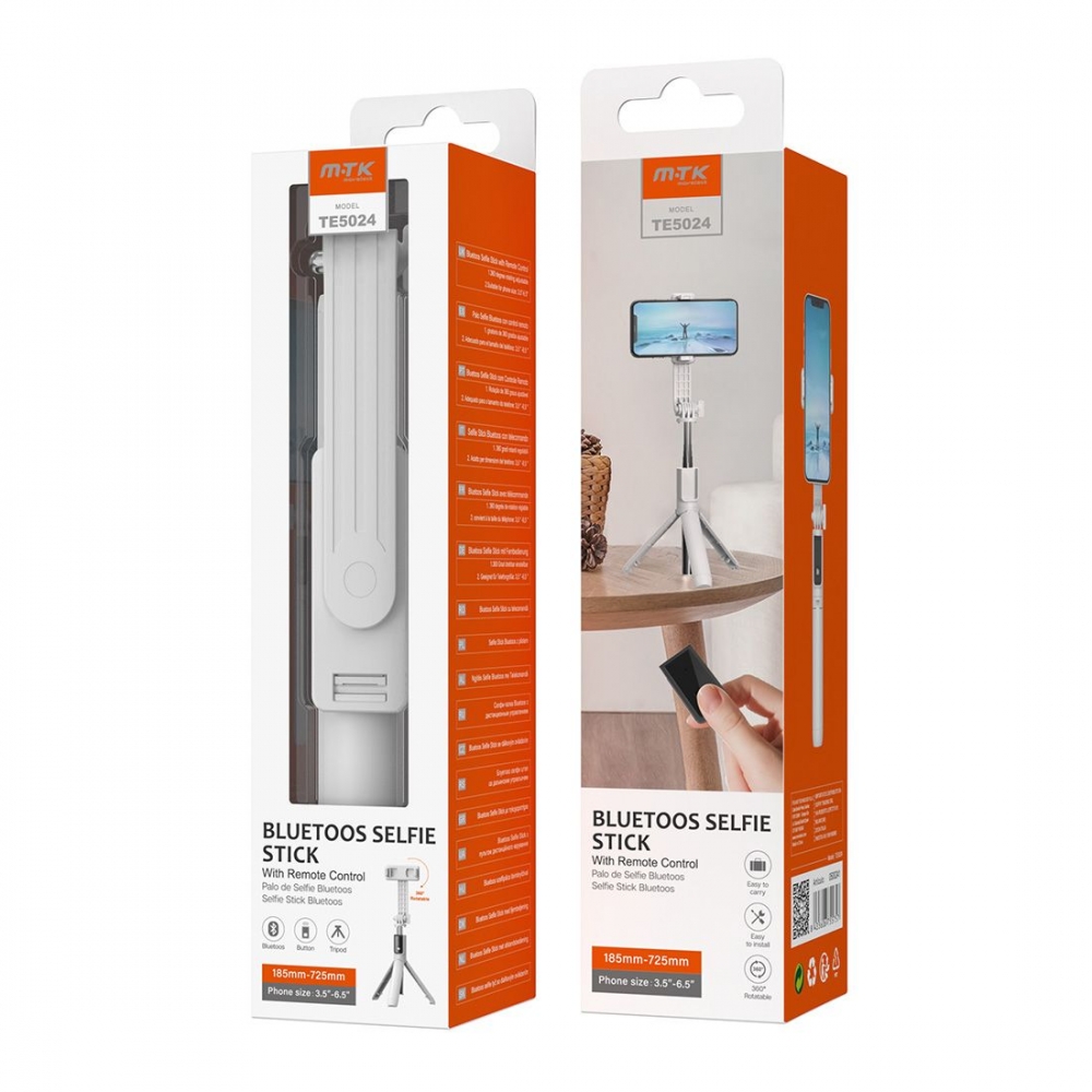 Perche selfie bluetooth tripod TE502 avec telecommande - blanc