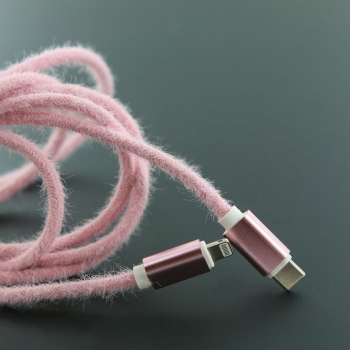 Cable de charge en tissus aspect laine Type-C vers lightning - 1.5M - Rose