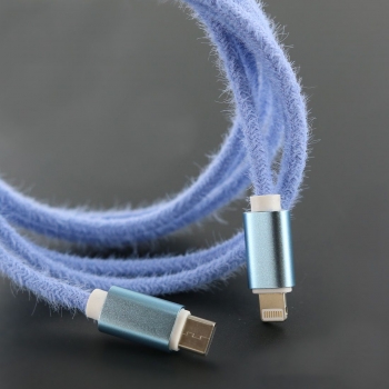 Cable de charge en tissus aspect laine-Type-C vers lightning -1.5M - Bleu