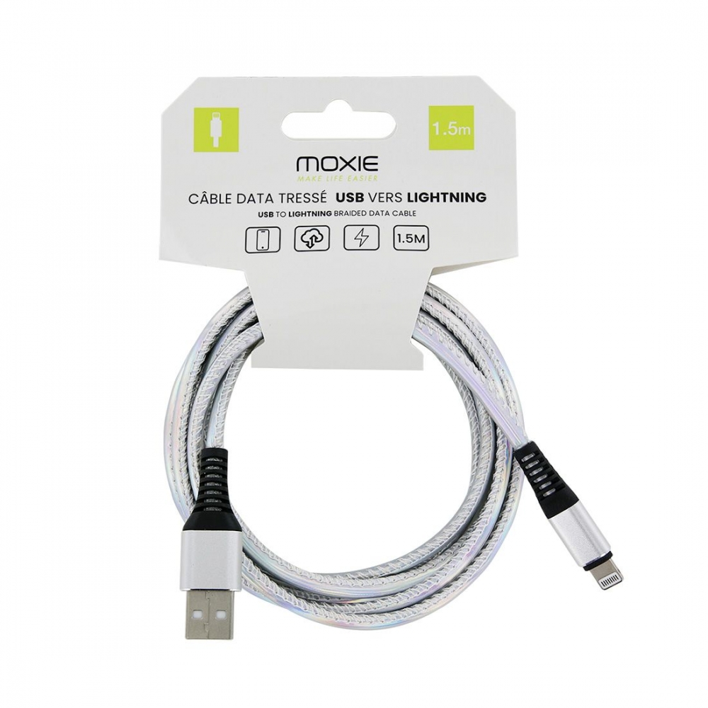 Cable de charge Irisé USB-A vers lightning - 1.5M - Argent