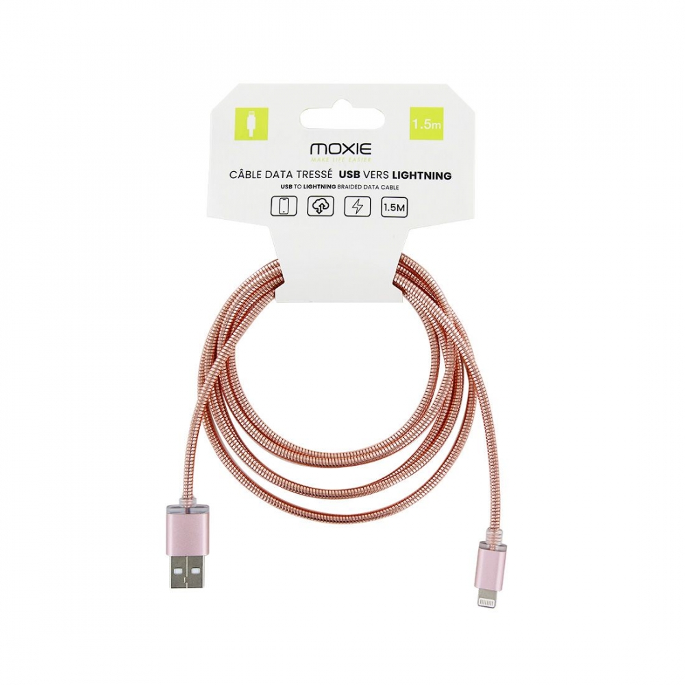 Cable de charge en metal USB-A vers lightning - 1.5M - ROSE GOLD