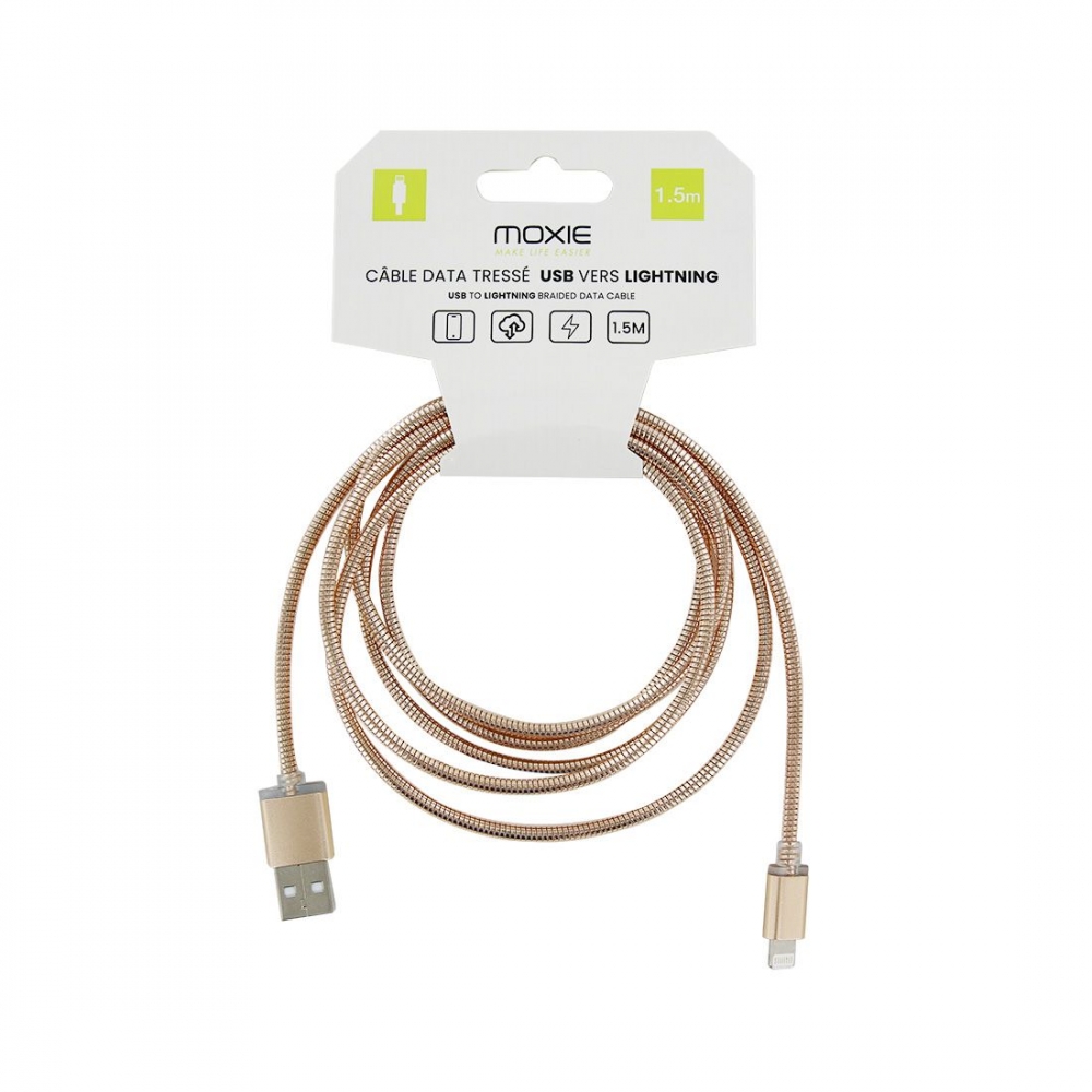 Cable de charge en metal USB-A vers lightning - 1.5M - Or