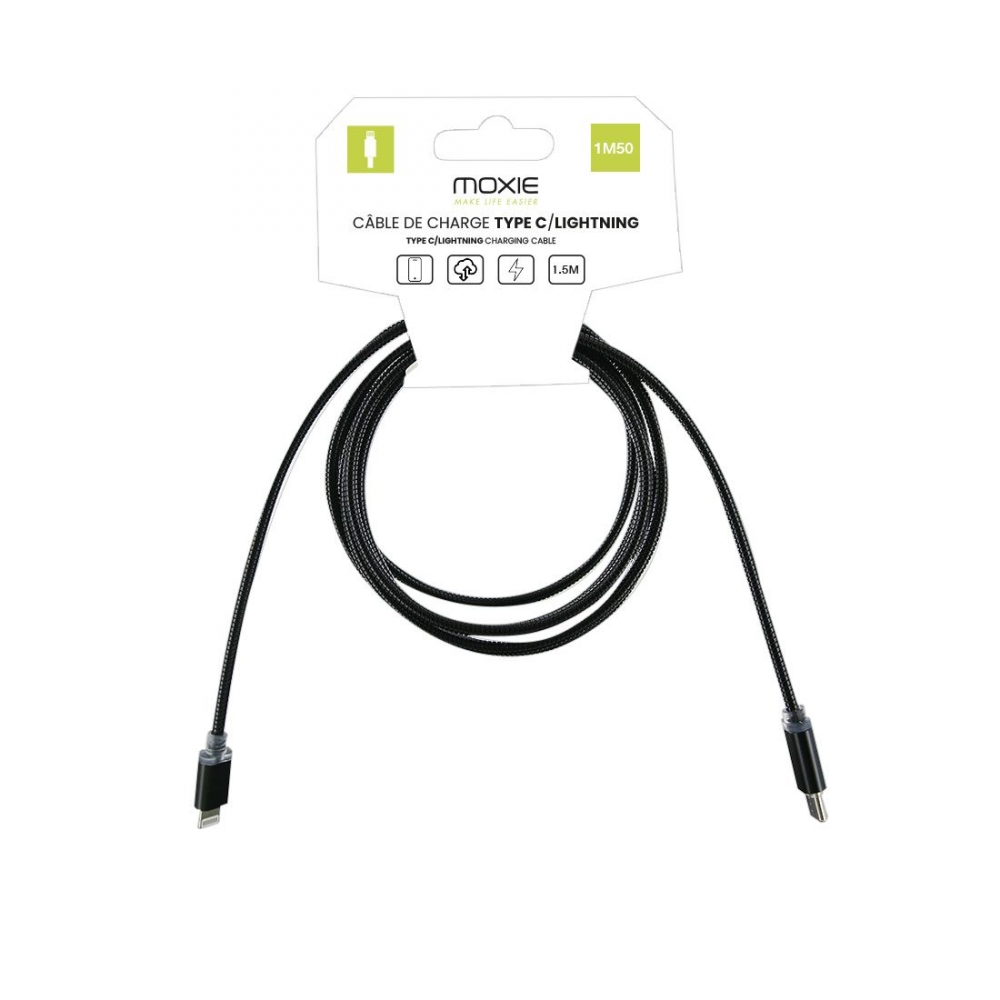 Cable de charge en metal Type-C vers lightning - 1.5M - Noir