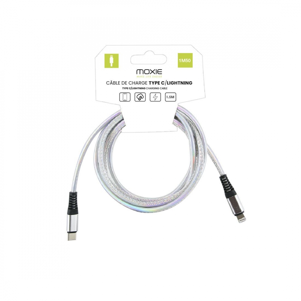 Cable de charge Irisé Type-C vers lightning - 1.5M - Argent