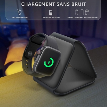 Chargeur sans fil 3 en 1 15W magsafe pour smartphone / Airpods et Apple watch - noir