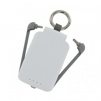 Powerbank Porte Clefs Blanc  2000 mAh avec câbles Lightning et Type-c intégrés