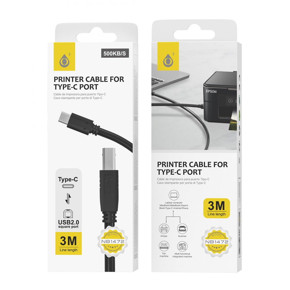 Cable imprimante Type-C vers USB NB1472 3M noir