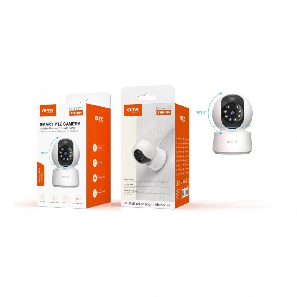 Camera IP HD 360° etanche vision nocture couleur - TR9184 - blanc