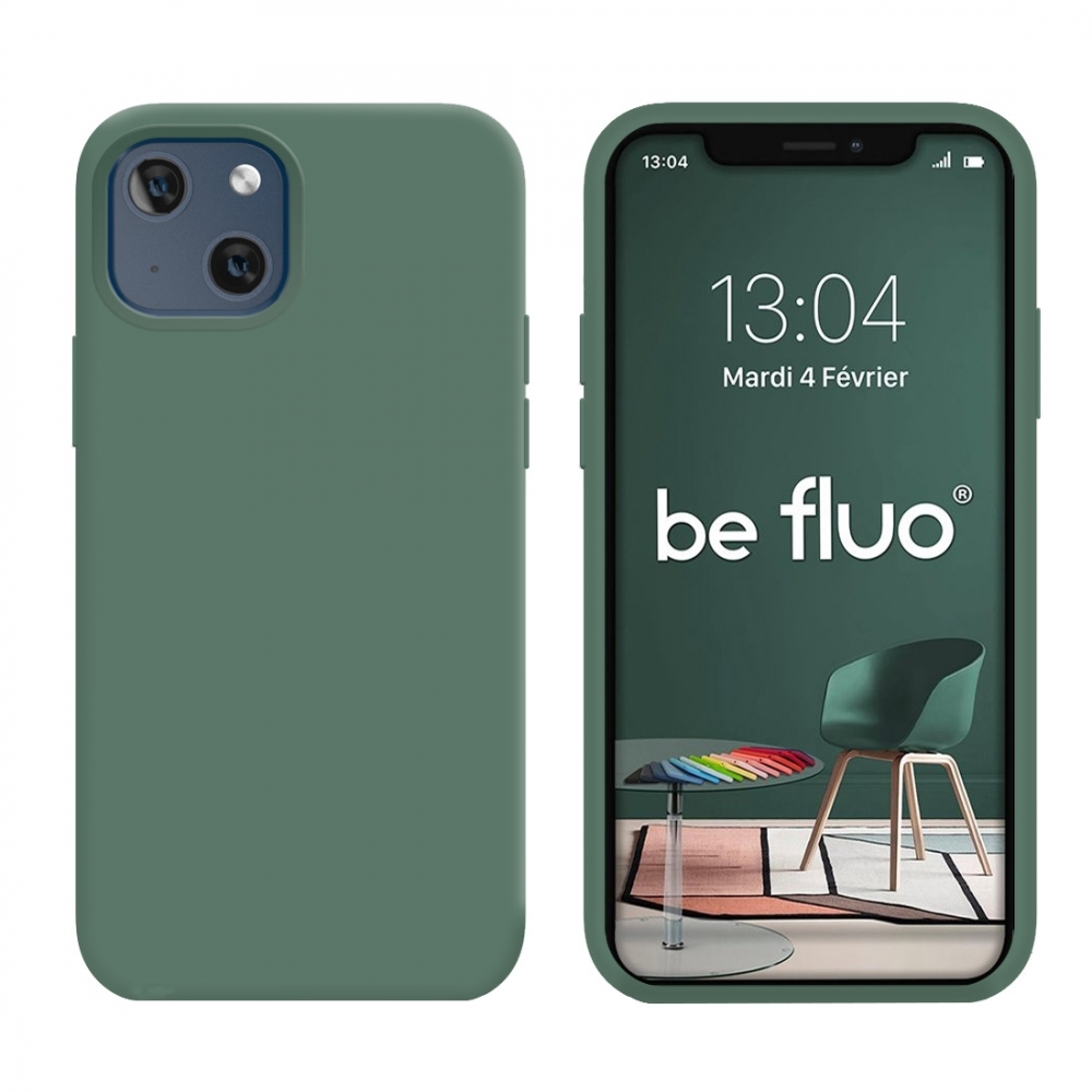 Coque Silicone Moxie BeFluo Fine et Légère pour iPhone 15, Intérieur Microfibre - Pin vert