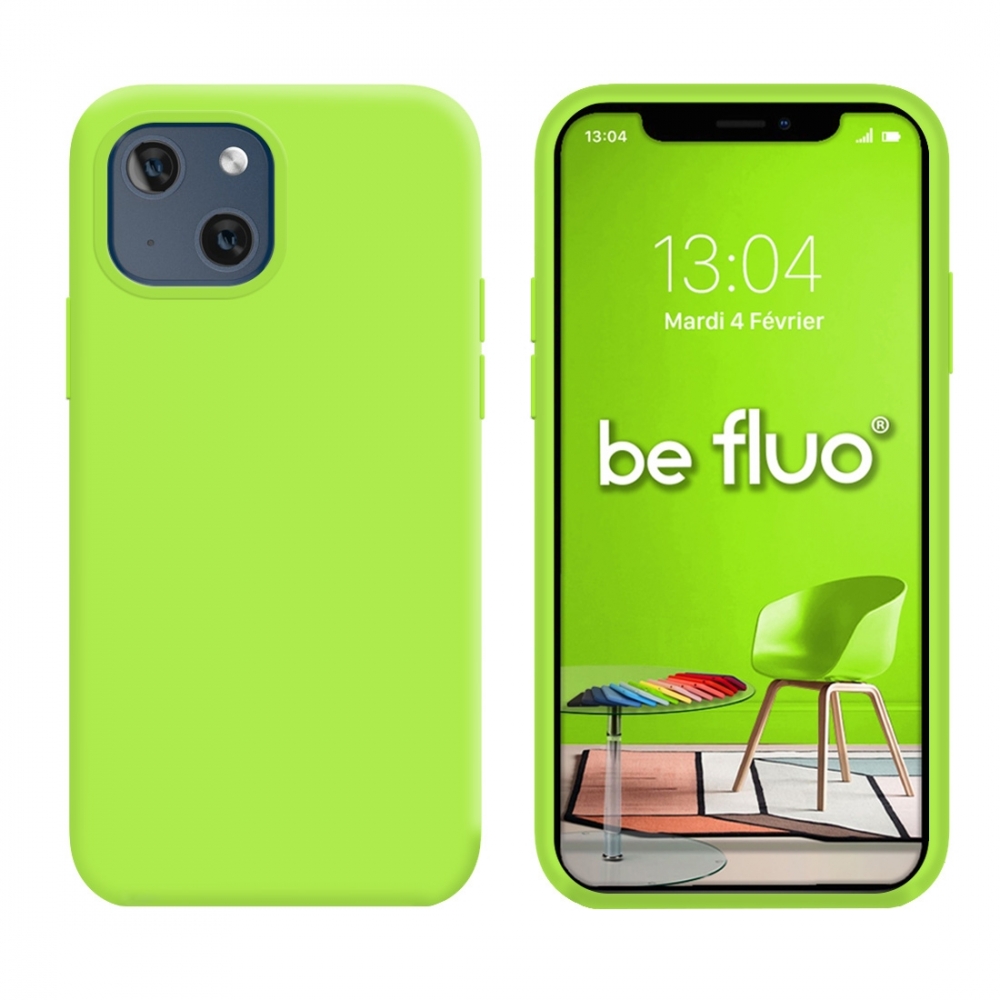 Coque Silicone Moxie BeFluo Fine et Légère pour iPhone 15 , Intérieur Microfibre - Vert pomme