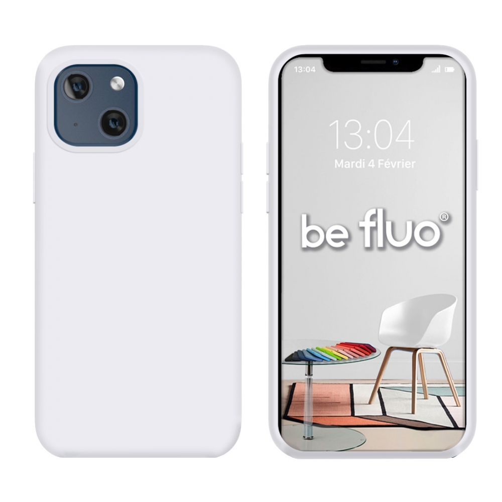 Coque Silicone Moxie BeFluo Fine et Légère pour iPhone 15, Intérieur Microfibre - Blanc