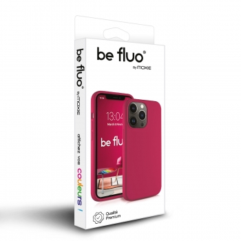 Coque Silicone Moxie BeFluo Fine et Légère pour iPhone 15 Pro, Intérieur Microfibre - Framboise