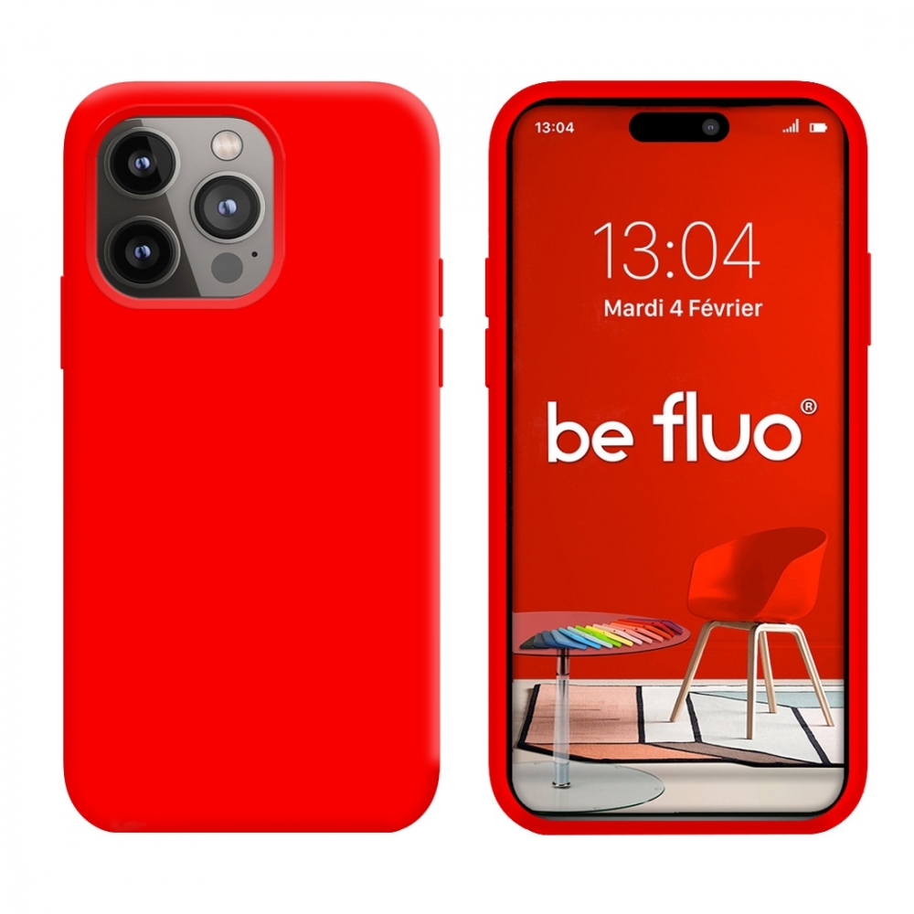 Coque Silicone Moxie BeFluo Fine et Légère pour iPhone 15 Pro, Intérieur Microfibre - Rouge