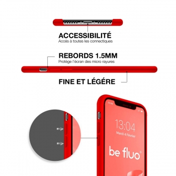 Coque Silicone Moxie BeFluo Fine et Légère pour iPhone 15 Pro, Intérieur Microfibre - Rouge