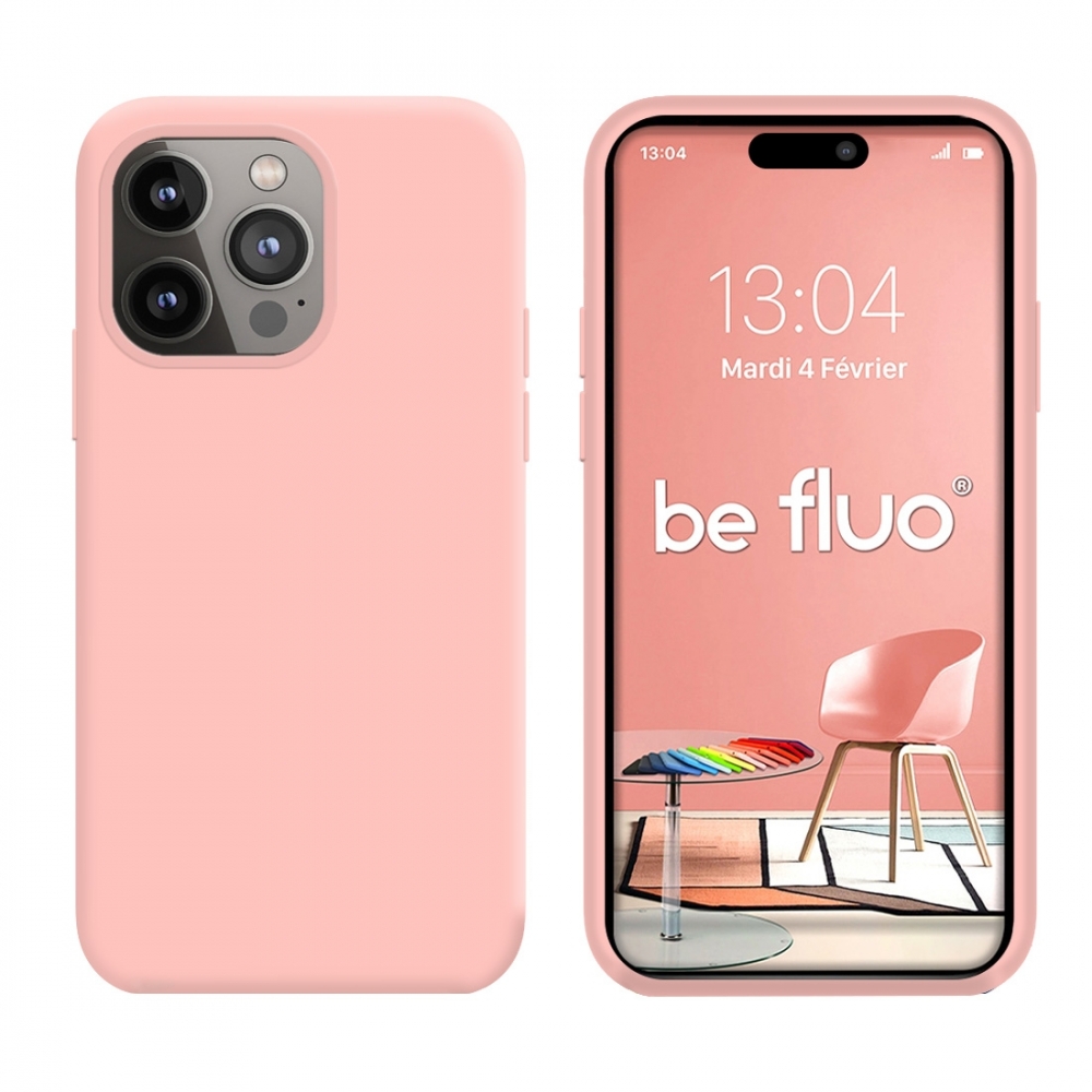 Coque Silicone Moxie BeFluo Fine et Légère pour iPhone 15 Pro, Intérieur Microfibre - Rose clair