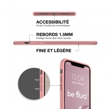 Coque Silicone Moxie BeFluo Fine et Légère pour iPhone 15 Pro, Intérieur Microfibre - Rose des sables