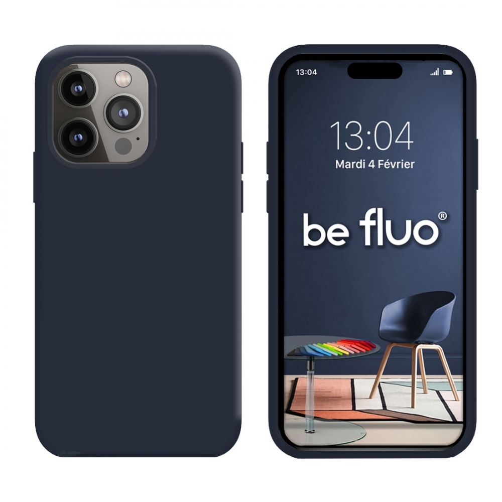 Coque Silicone Moxie BeFluo Fine et Légère pour iPhone 15 Pro Max, Intérieur Microfibre - Bleu foncé