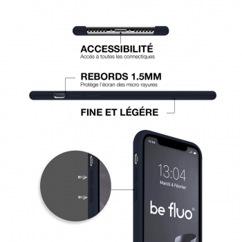Coque Silicone Moxie BeFluo Fine et Légère pour iPhone 15 Pro Max, Intérieur Microfibre - Bleu foncé
