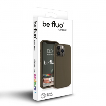 Coque Silicone Moxie BeFluo Fine et Légère pour iPhone 15 Pro Max, Intérieur Microfibre - Gris marron
