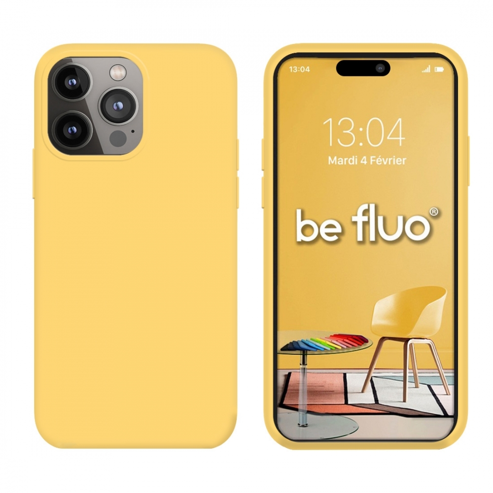 Coque Silicone Moxie BeFluo Fine et Légère pour iPhone 15 Pro Max, Intérieur Microfibre - jaune