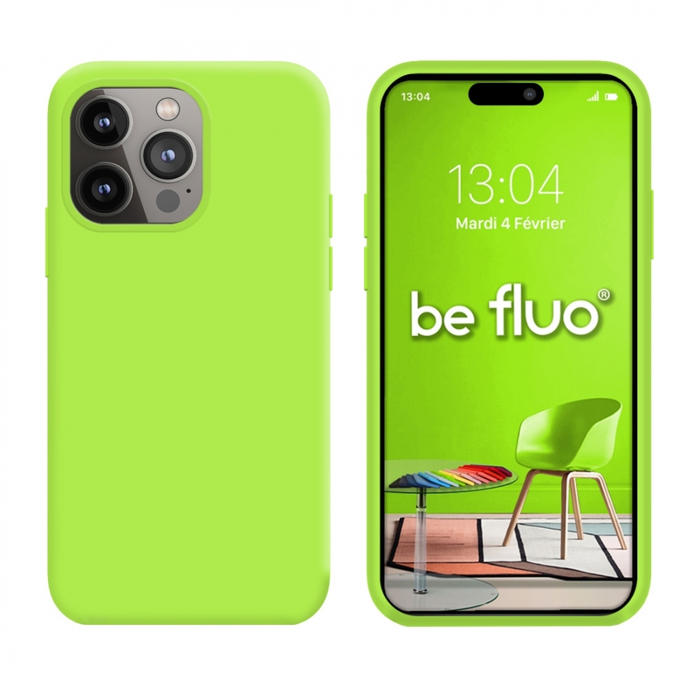 Coque Silicone Moxie BeFluo Fine et Légère pour iPhone 15 Pro max, Intérieur Microfibre - Vert pomme
