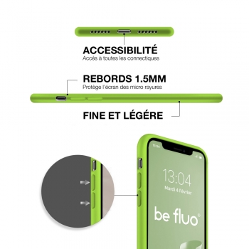 Coque Silicone Moxie BeFluo Fine et Légère pour iPhone 15 Pro max, Intérieur Microfibre - Vert pomme