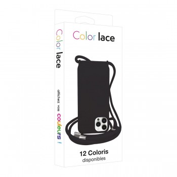 Coque premium + lacet Color lace pour iphone 15 Plus - Noir