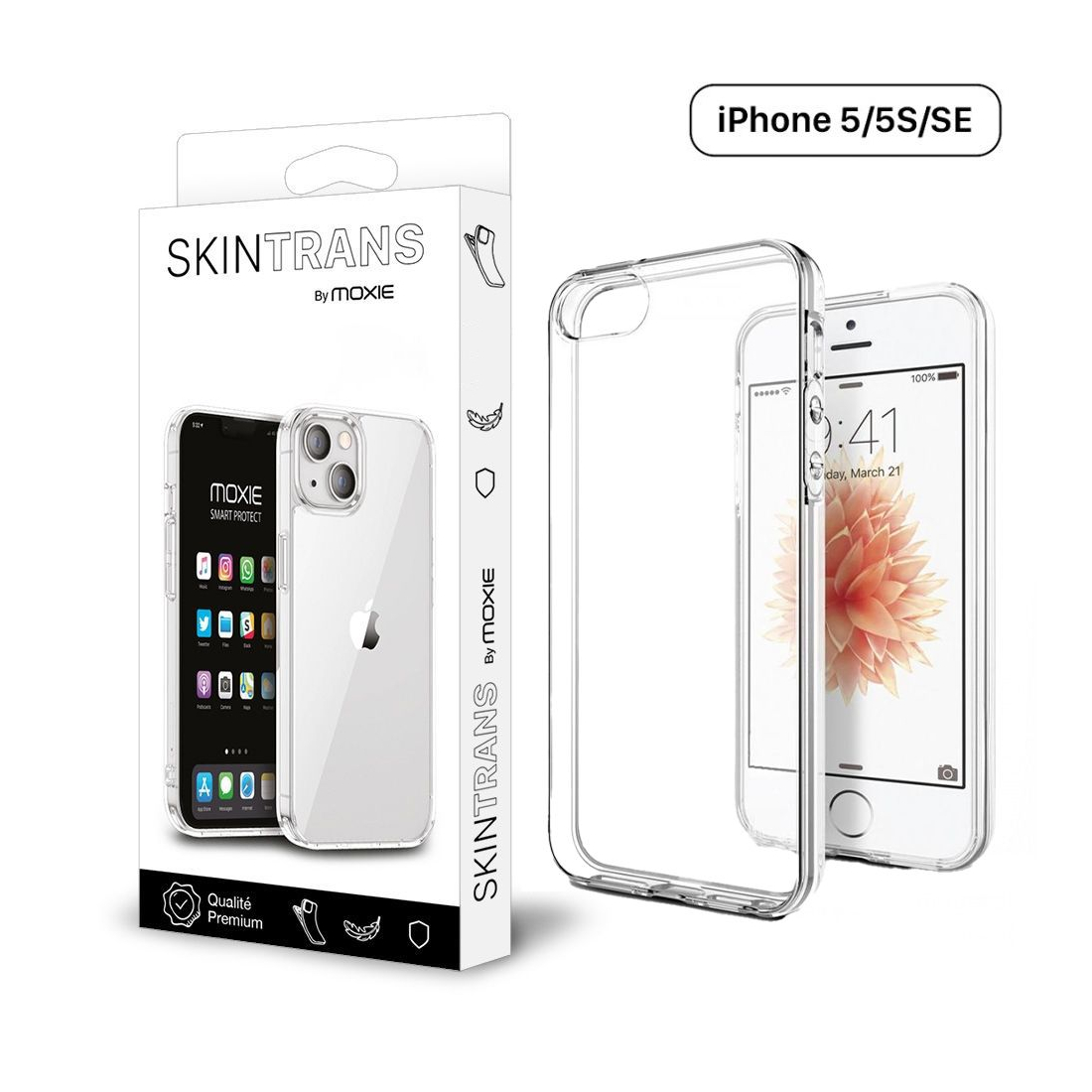 Coque Double Couche TPU + Silicone Pour IPhone SE / 5S / 5 - Transparente Blanc, Antidérapante Et Protectrice