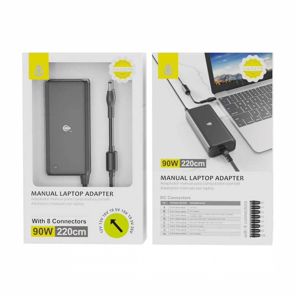 Chargeur pour ordinateur portable 90W 8 connectiques 2.2m NA0378