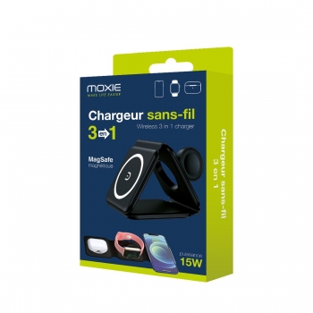 Chargeur sans fil 3 en 1 15W magsafe pour smartphone / Airpods et Apple watch - noir