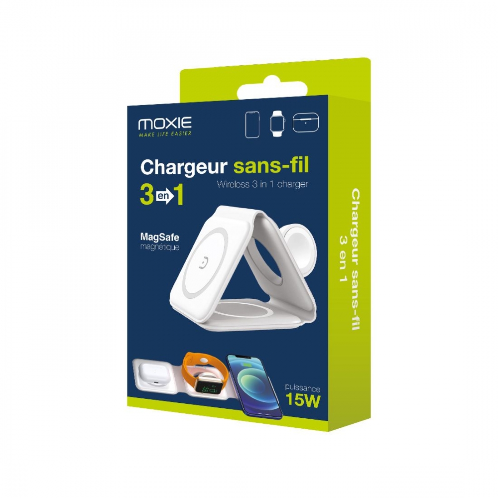 Chargeur sans fil 3 en 1 15W magsafe pour smartphone / Airpods et Apple watch
