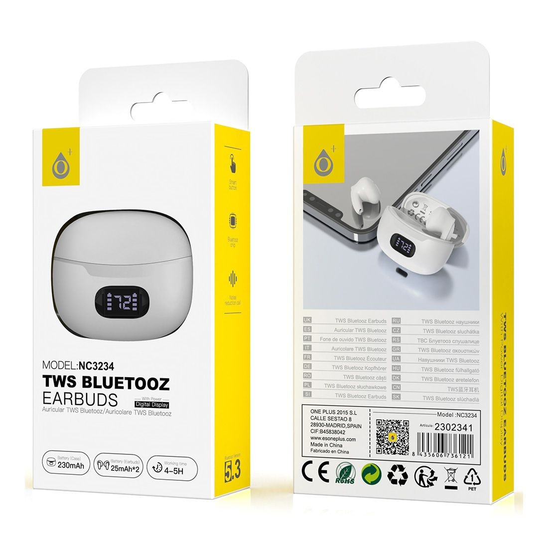 Ecouteur bluetooth TWS avec indicateur de charge NC3234 - Blanc