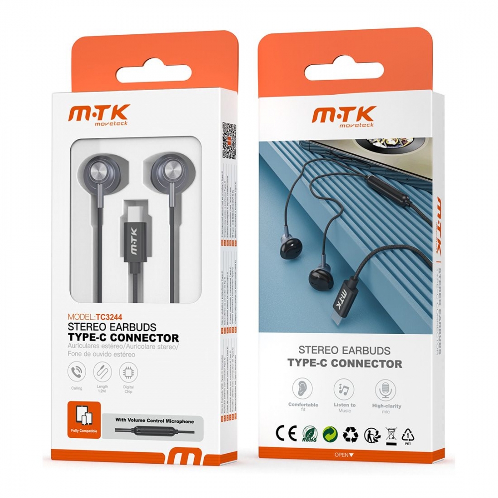 kit pieton intra auriculaire Type-C TC3244 pour les nouveaux iPhone- Gris