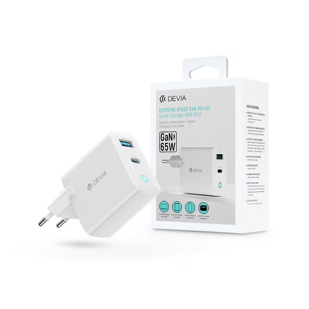 Chargeur secteur Devia Extreme Speed Gan PD + QC- double sortie type-C et USB