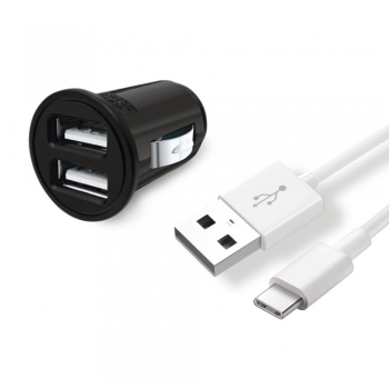Câble data Moxie Noir USB Type C + Chargeur allume-cigare entrée USB Blisté
