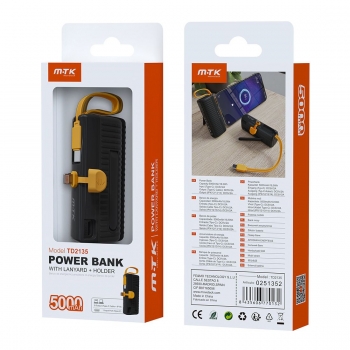 Batterie de secours 5000 mAh TD2135 2 connectiques Type-C et lightning - Noir