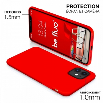 Coque Silicone Moxie BeFluo Fine et Légère pour iPhone 16, Intérieur Microfibre - Rouge