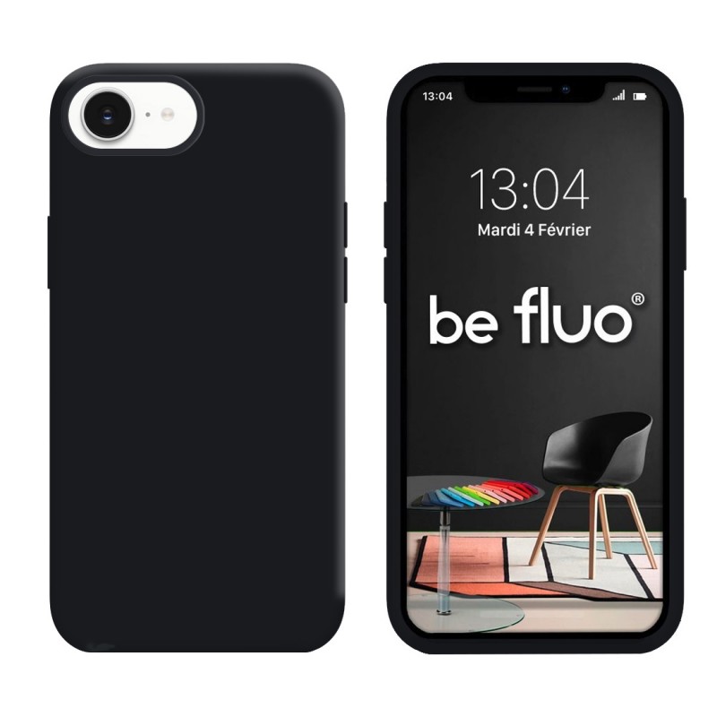 Coque Silicone Moxie BeFluo Fine et Légère pour iPhone 16e, Intérieur Microfibre - noir